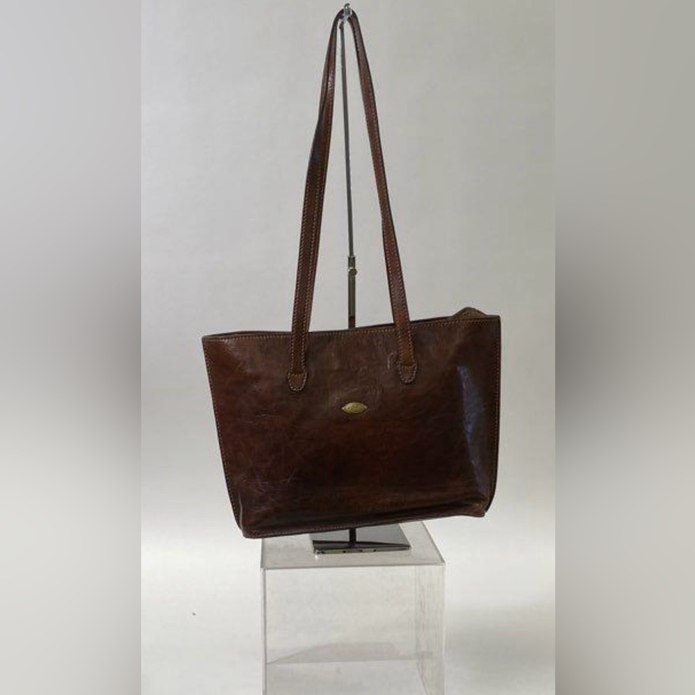 Vtg The Bridge Cognac Colored Brown Leather Tote Bag made in Italy w dust bag